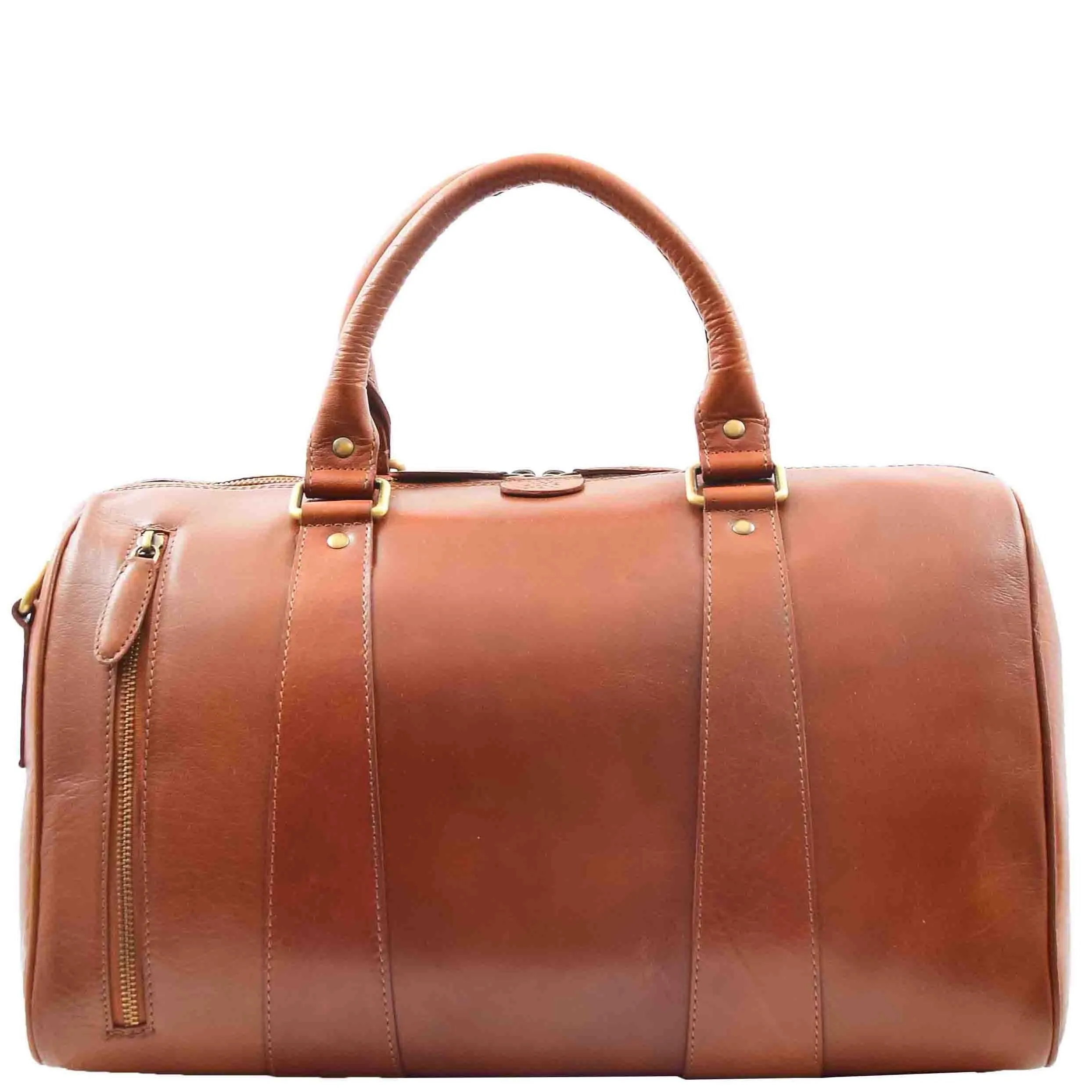 DR556 Real Leather Two Tone Classic Weekend Bag Cognac