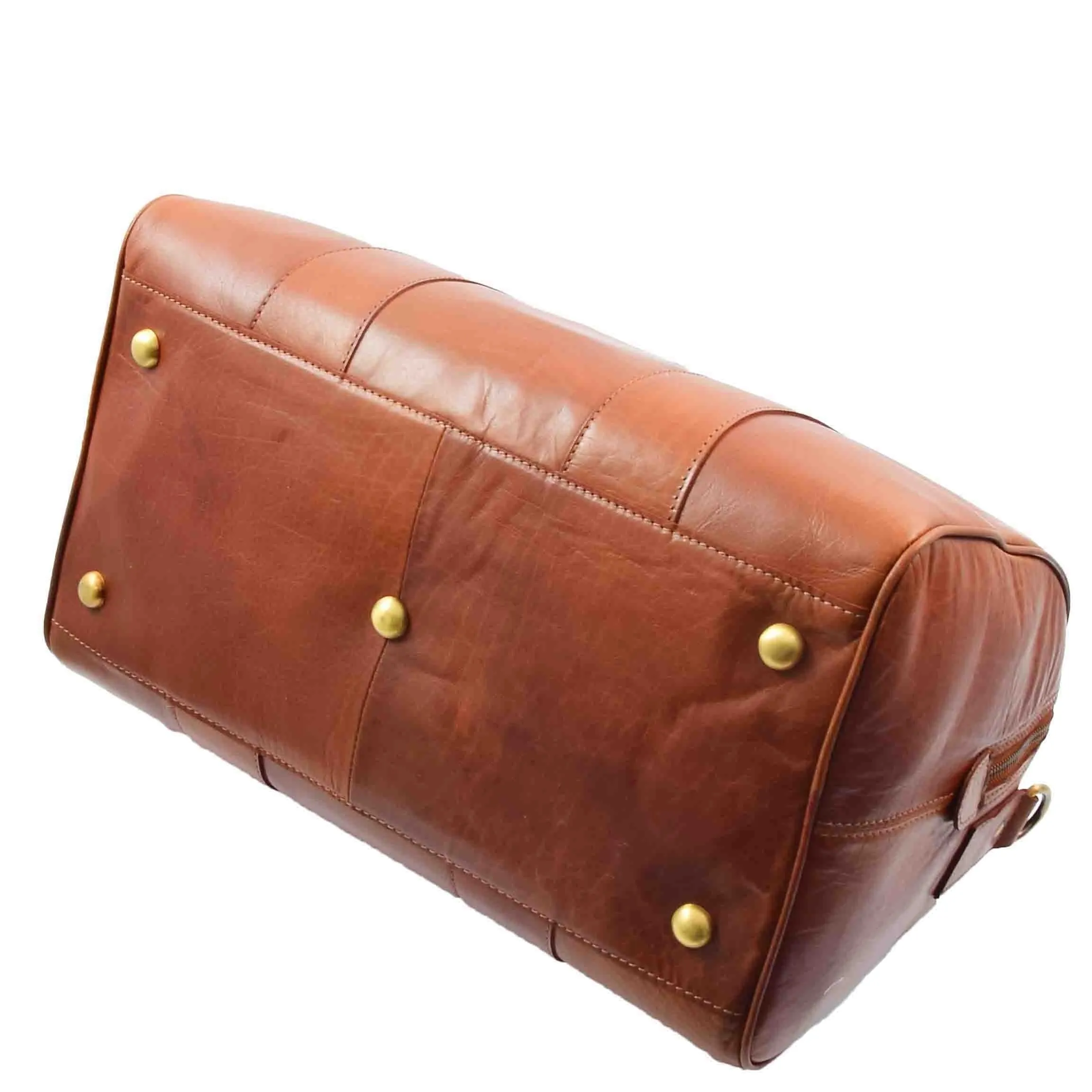 DR556 Real Leather Two Tone Classic Weekend Bag Cognac