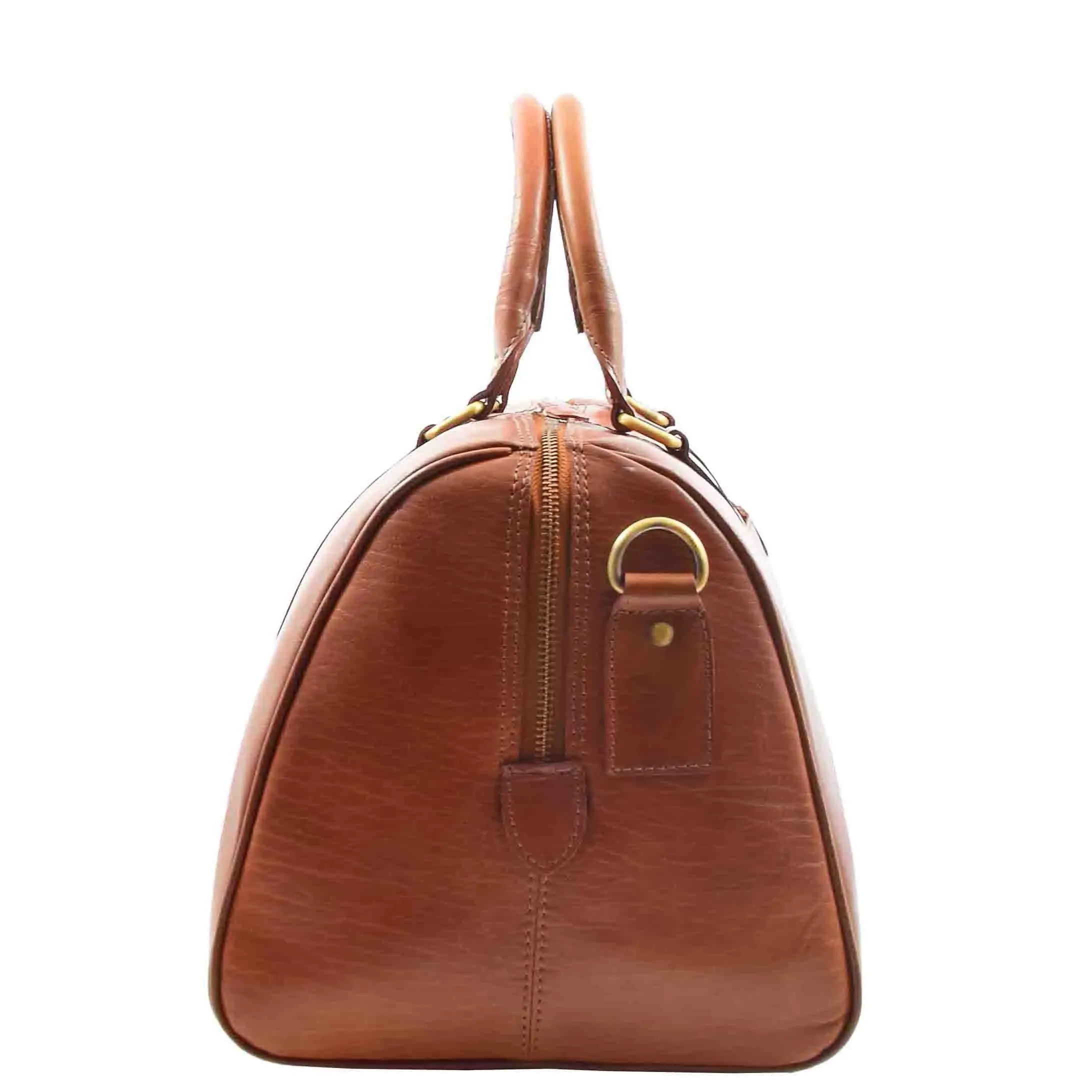 DR556 Real Leather Two Tone Classic Weekend Bag Cognac