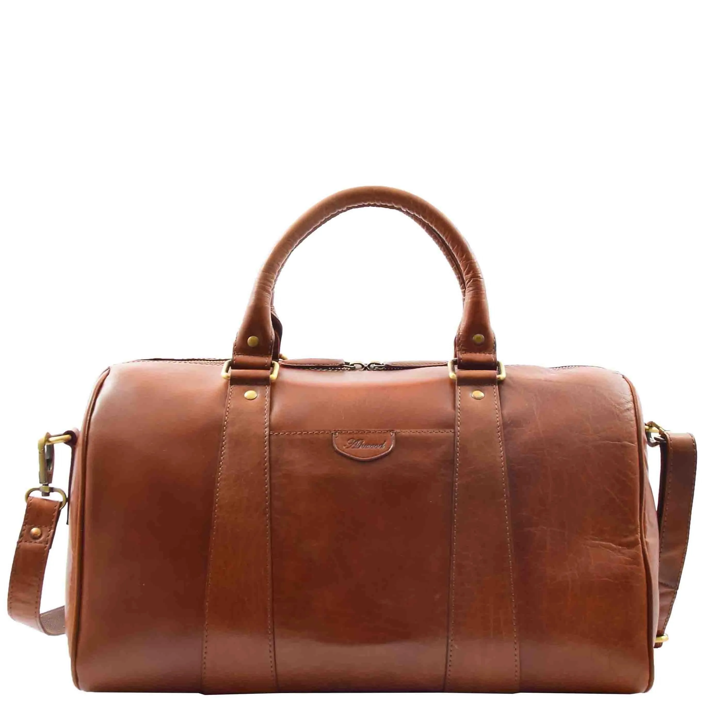DR556 Real Leather Two Tone Classic Weekend Bag Cognac