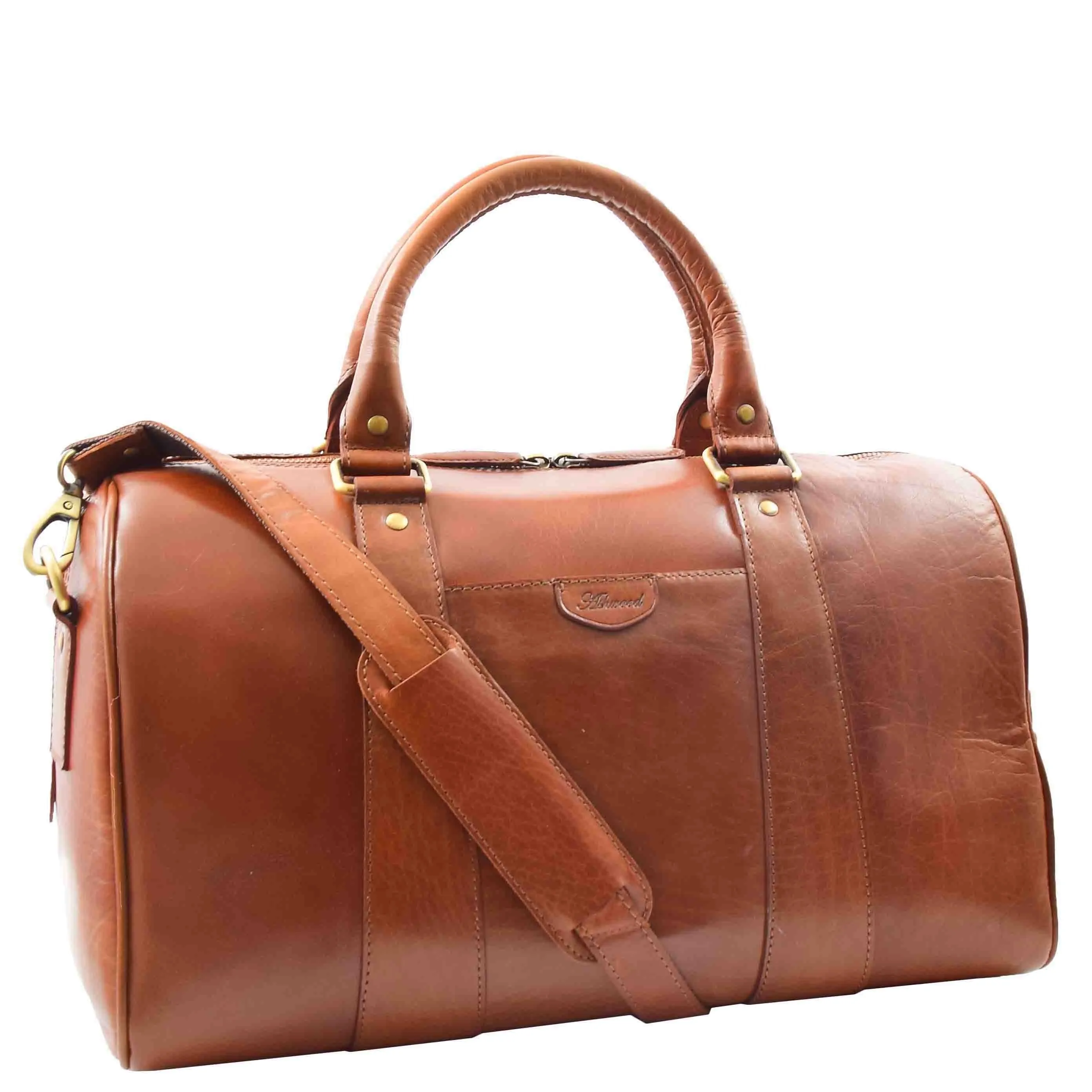 DR556 Real Leather Two Tone Classic Weekend Bag Cognac