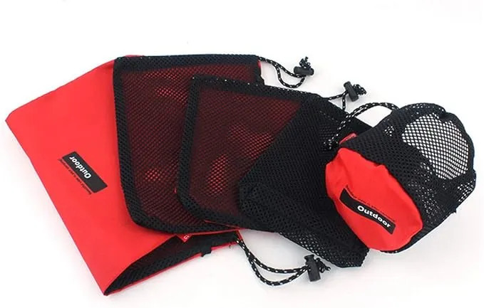 Drawstring Bags/Pouch/Ditty/Mesh-Stuff-Sack for Camping/Travel Cord/Bag - Storage 5-in-1 Travel Use Nylon 5 Pieces