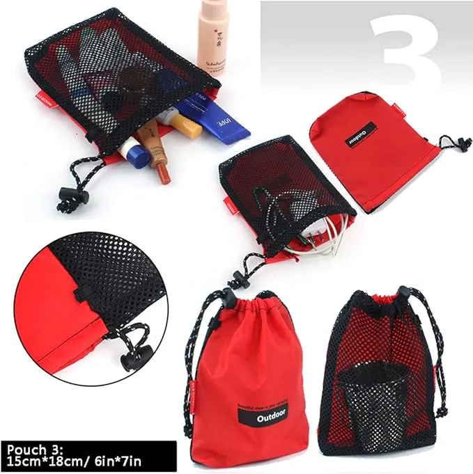 Drawstring Bags/Pouch/Ditty/Mesh-Stuff-Sack for Camping/Travel Cord/Bag - Storage 5-in-1 Travel Use Nylon 5 Pieces