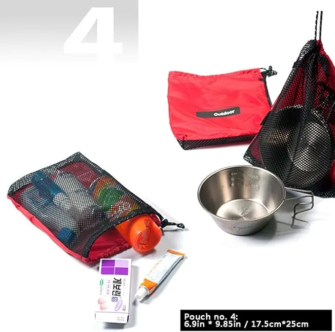Drawstring Bags/Pouch/Ditty/Mesh-Stuff-Sack for Camping/Travel Cord/Bag - Storage 5-in-1 Travel Use Nylon 5 Pieces
