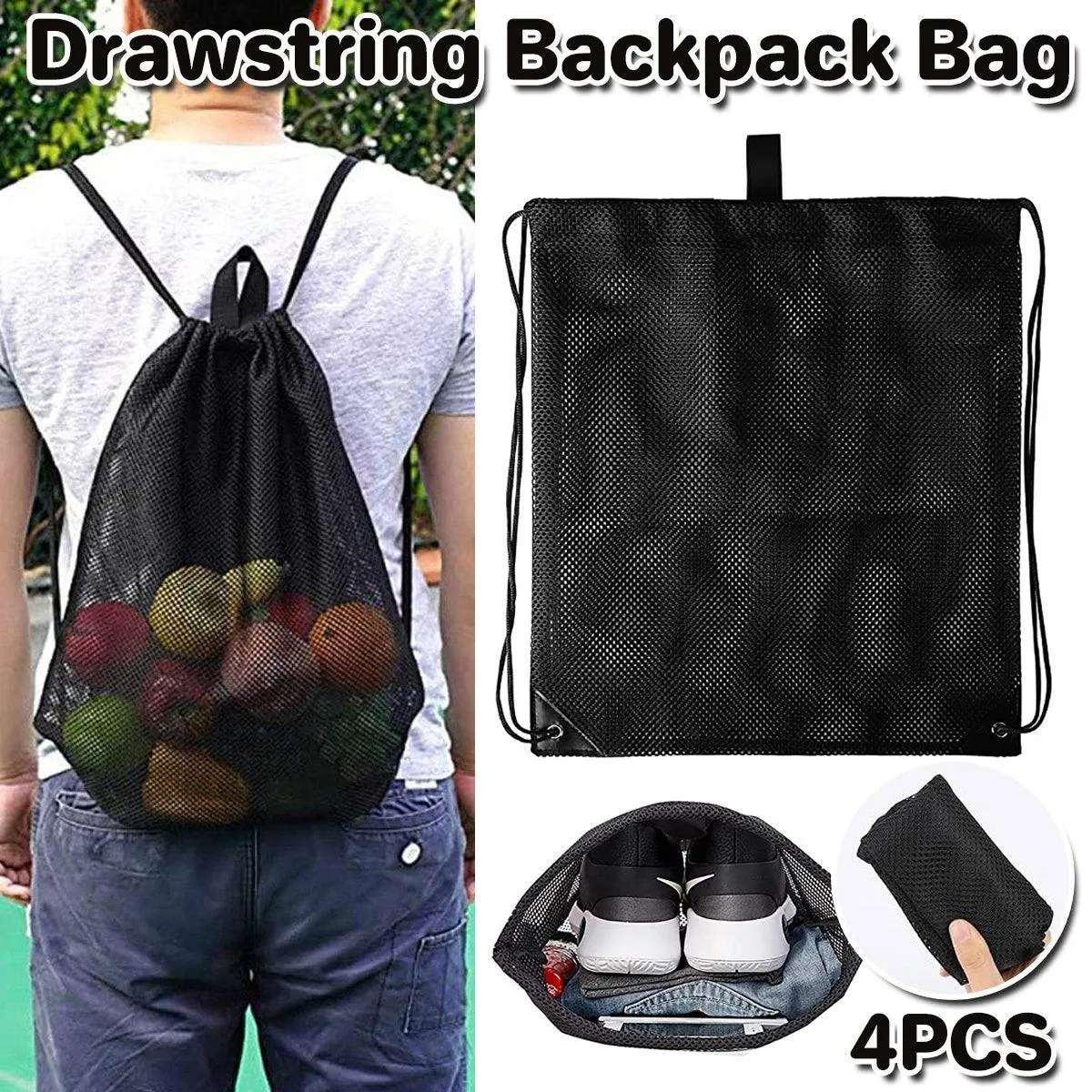 Drawstring Beach Clothes Mesh Storage Sports Fitness 4PCS