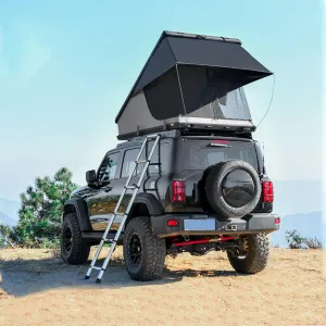 Durable Hardshell Rooftop Tent for Camping, Quick Setup for 2-3 Persons, Black Aluminum Alloy with Accessories