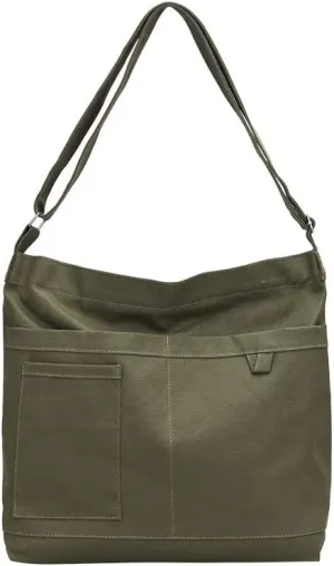 Economical Cotton Canvas Tote Bag,Women Hobo Shoulder Bag Crossbody Handbag with 3 External Pocket,Zipper Closure