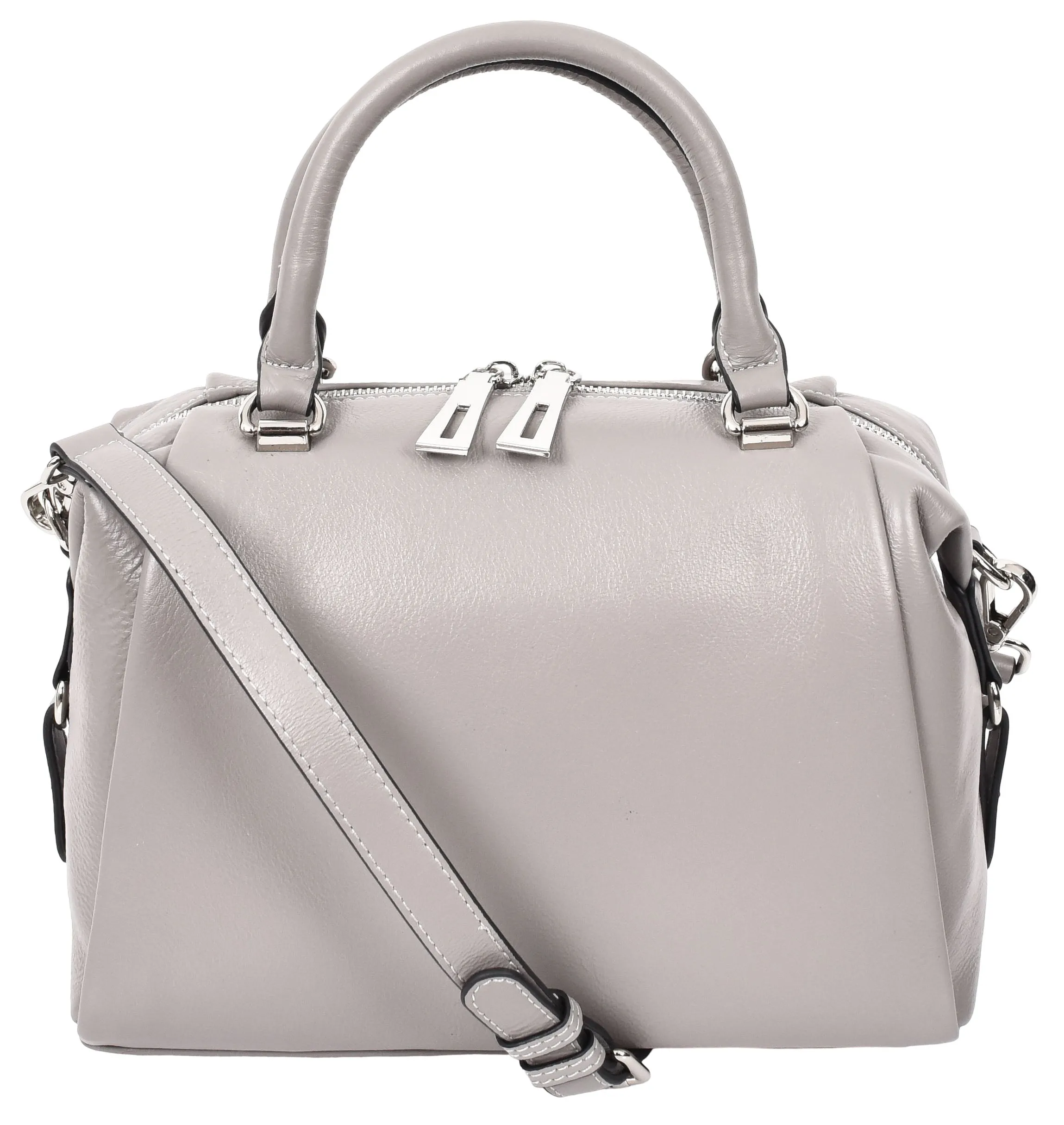 Edmonton Women Small Barrel Shape Leather Shoulder Handbag Grey