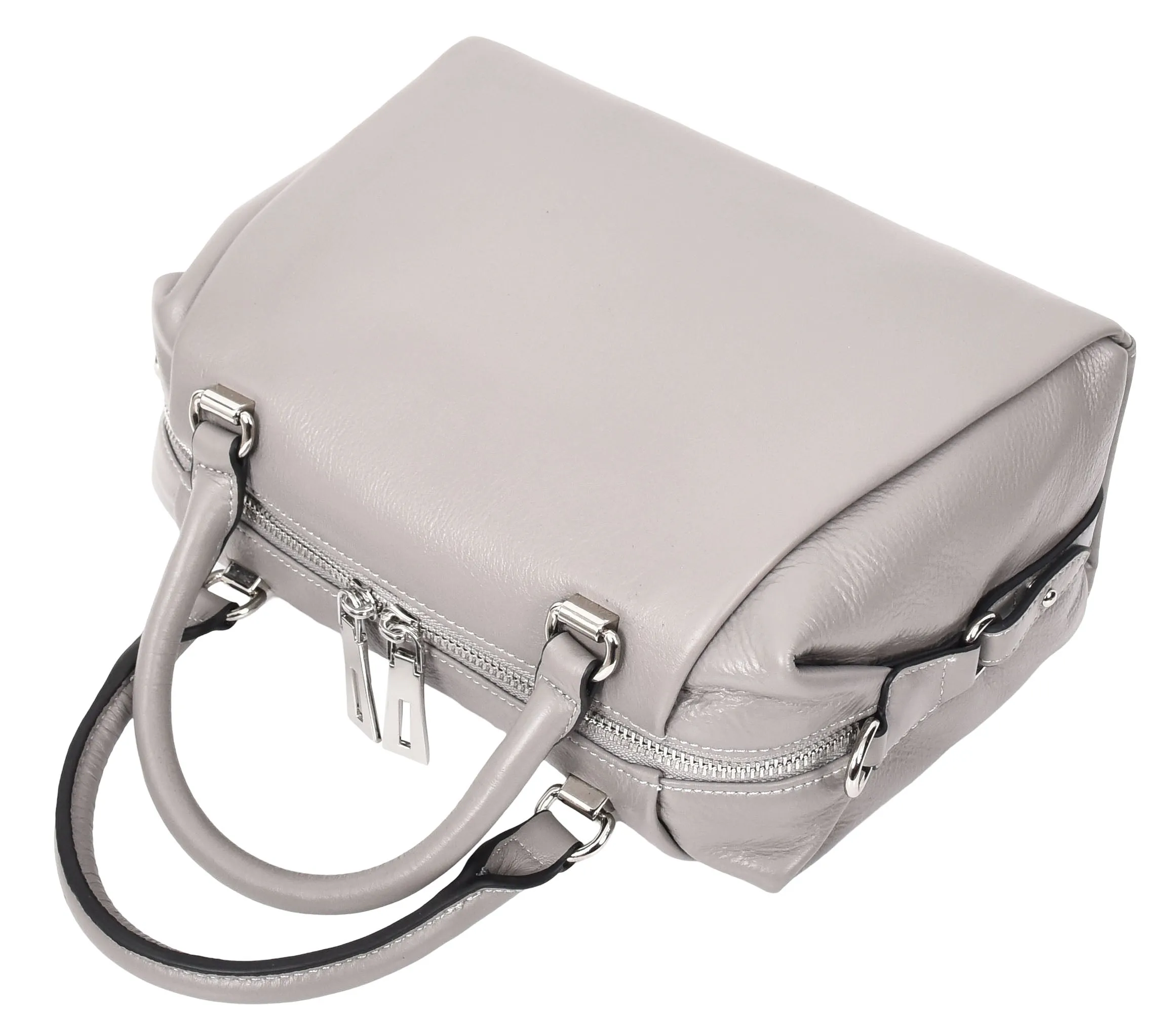 Edmonton Women Small Barrel Shape Leather Shoulder Handbag Grey