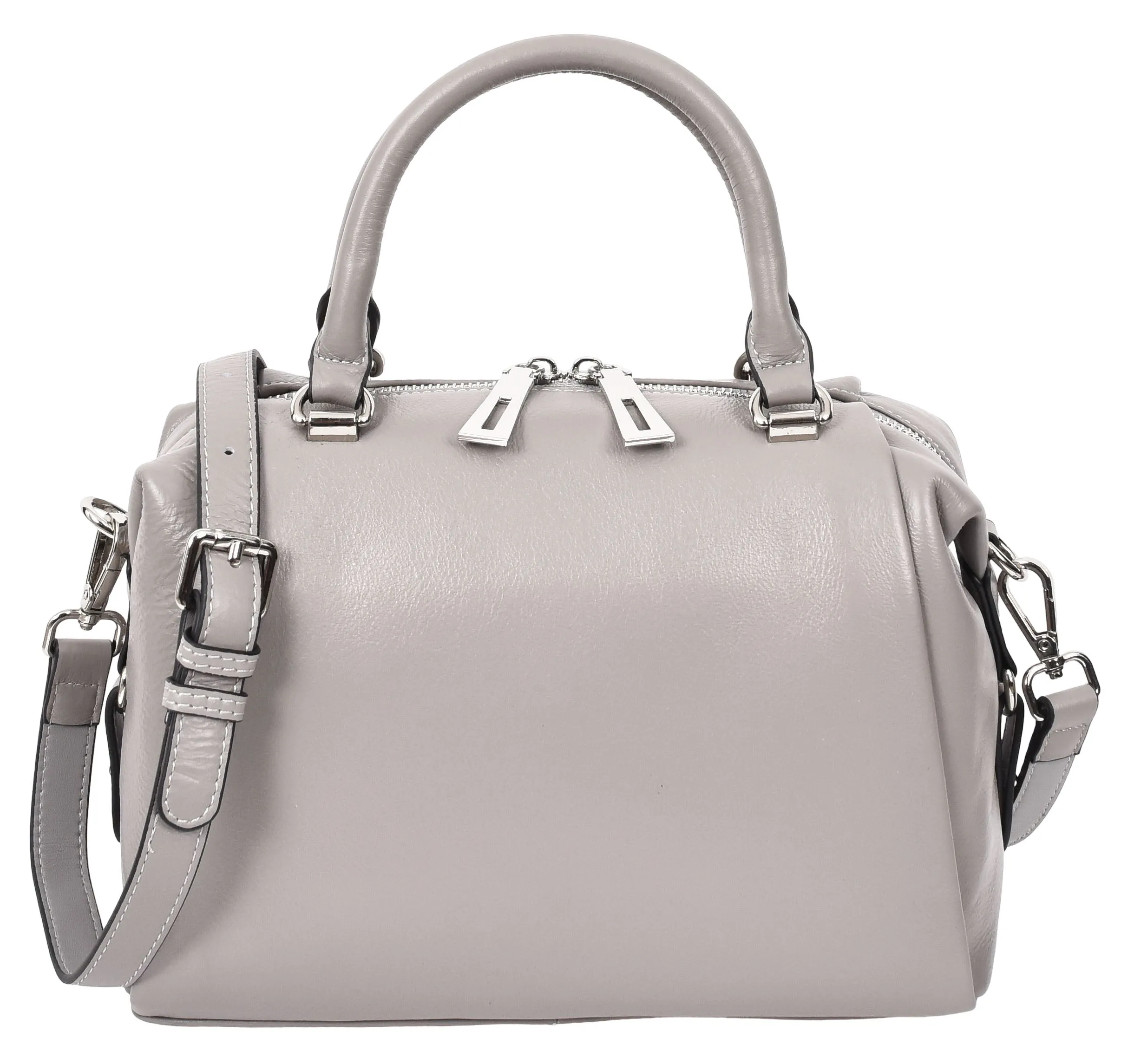 Edmonton Women Small Barrel Shape Leather Shoulder Handbag Grey