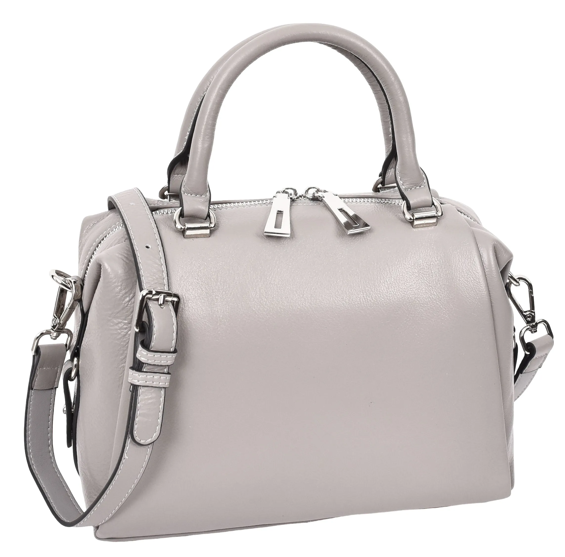 Edmonton Women Small Barrel Shape Leather Shoulder Handbag Grey