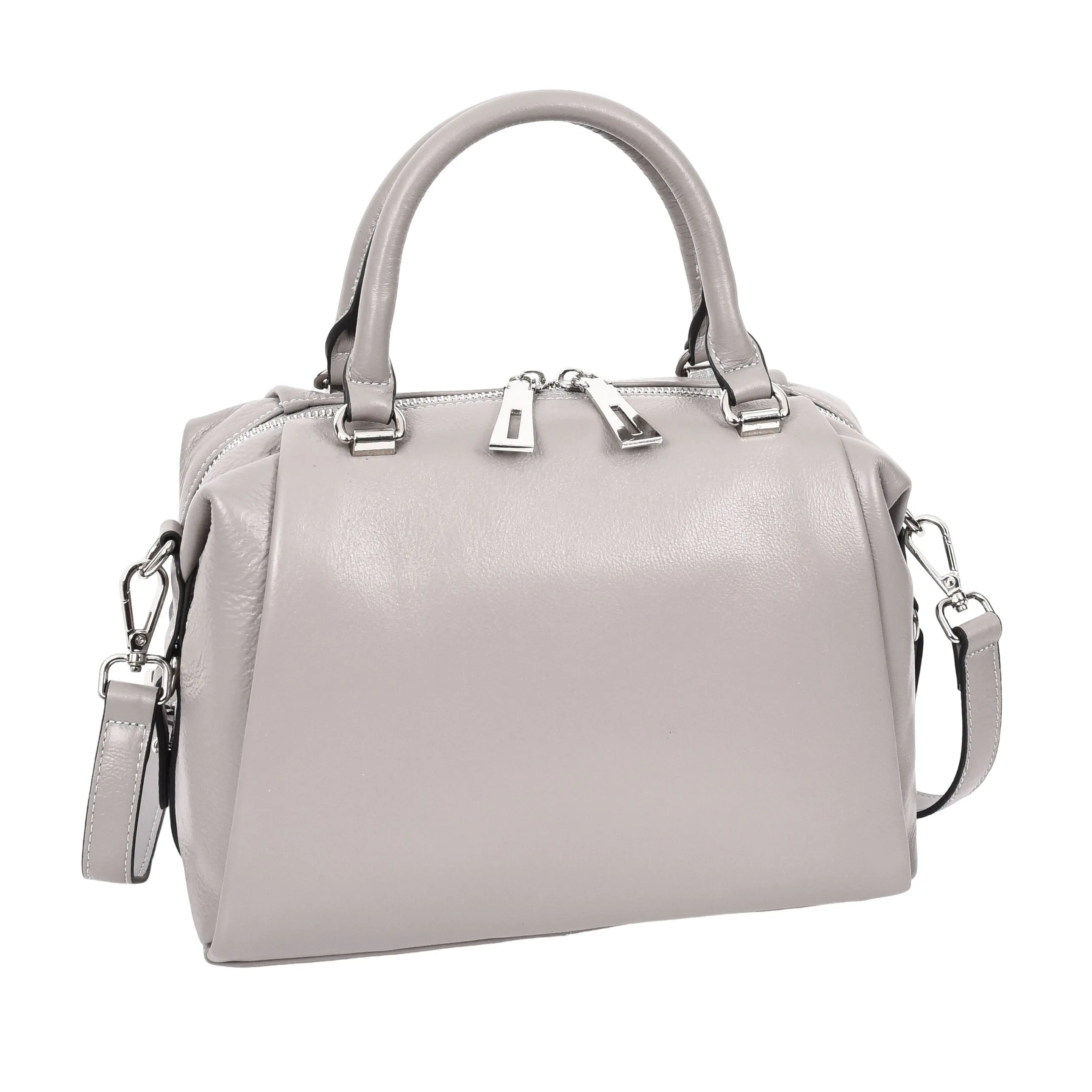 Edmonton Women Small Barrel Shape Leather Shoulder Handbag Grey
