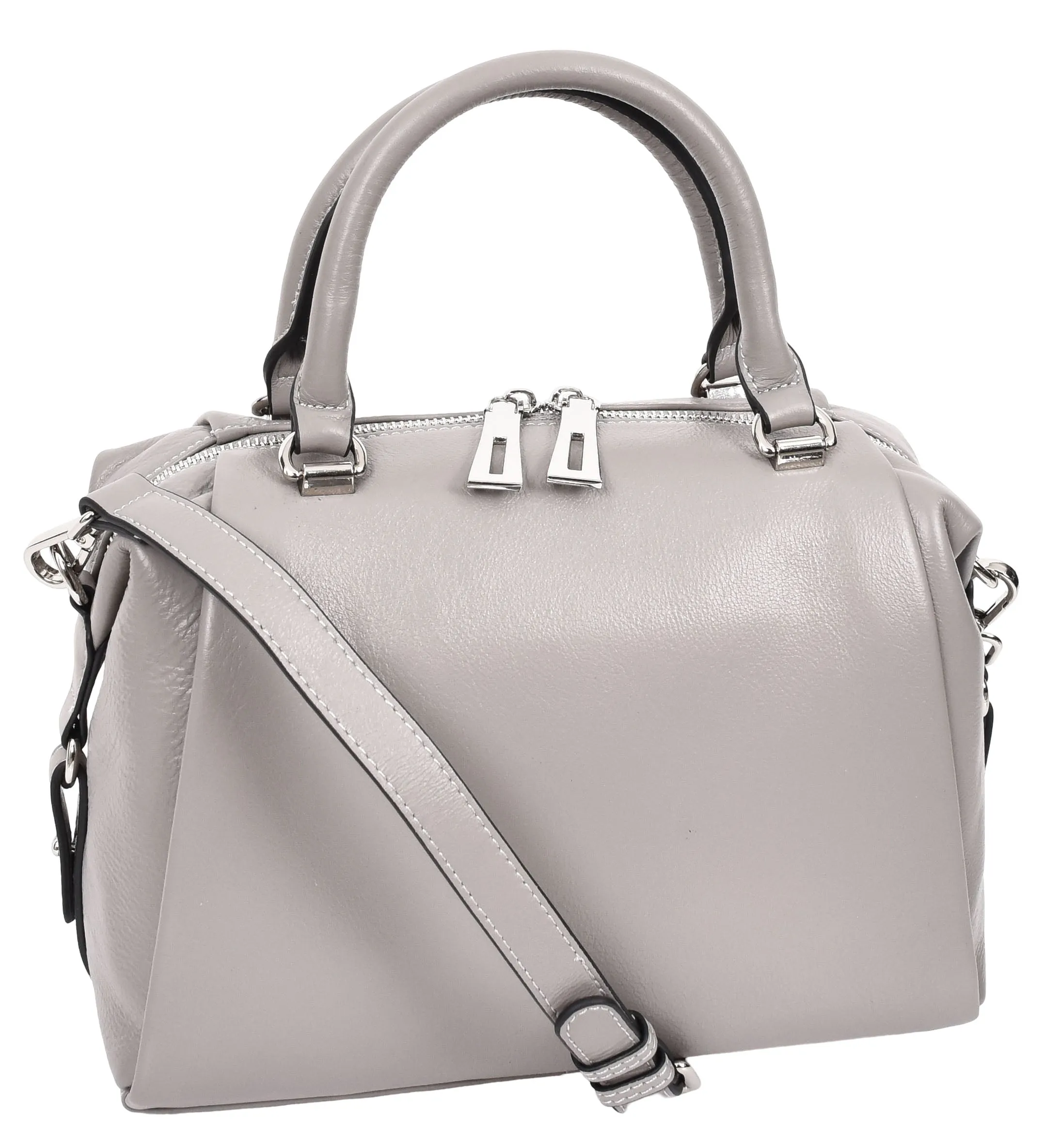 Edmonton Women Small Barrel Shape Leather Shoulder Handbag Grey