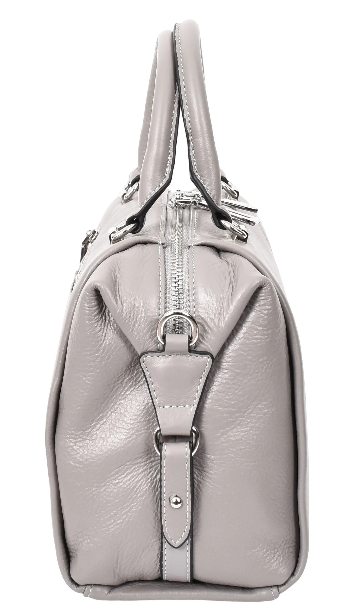 Edmonton Women Small Barrel Shape Leather Shoulder Handbag Grey