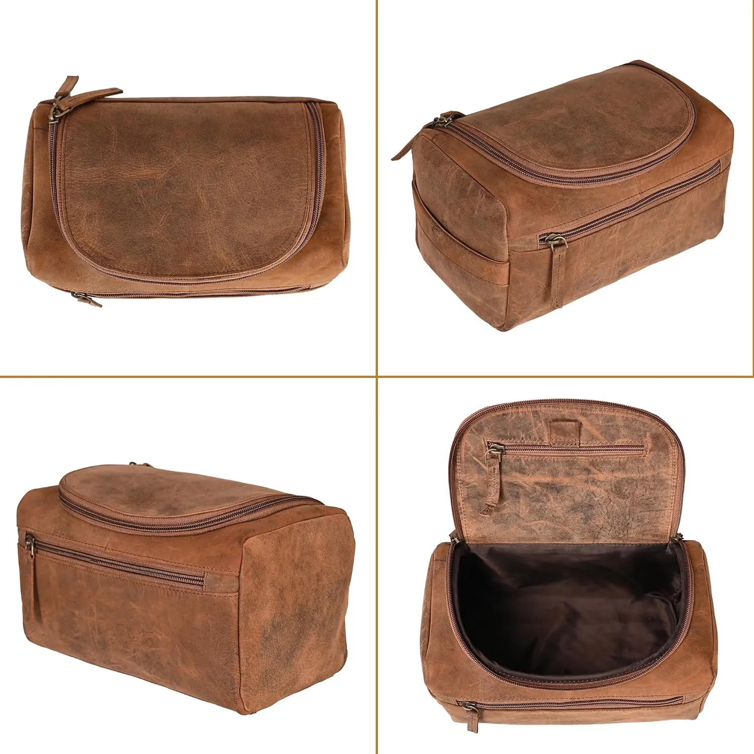 ELIZO Premium REAL Leather Toiletry Bag for Men Dopp Kitt Hanging Mens Toiletry Large TSA Toiletries Bag Shaving Grooming Bag Organizer Saddle