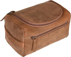 ELIZO Premium REAL Leather Toiletry Bag for Men Dopp Kitt Hanging Mens Toiletry Large TSA Toiletries Bag Shaving Grooming Bag Organizer Saddle