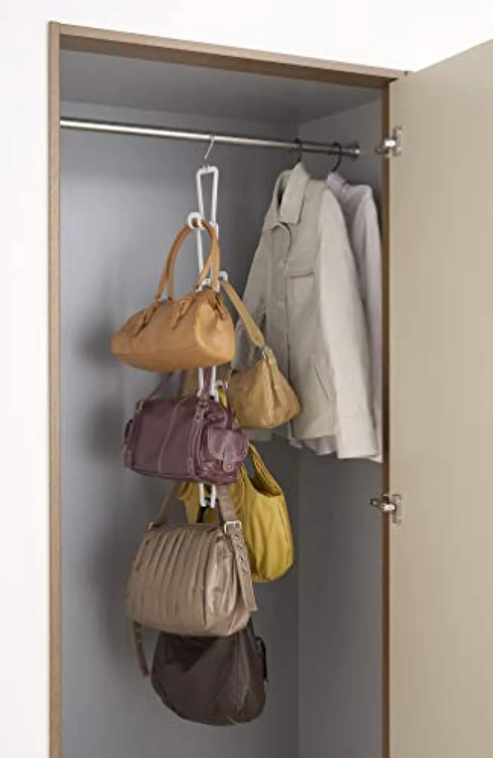 Enther home 6510 Chain Link Bag Holder-Closet Storage Hanging Organizer Rack, One Size, White