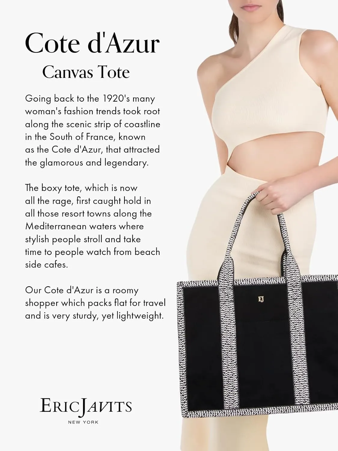 Eric Javits Cote D'Azur Tote Bag - Canvas & Squishee Straw Beach Bags for Women with Zip Pouch & 3 Outer Pockets