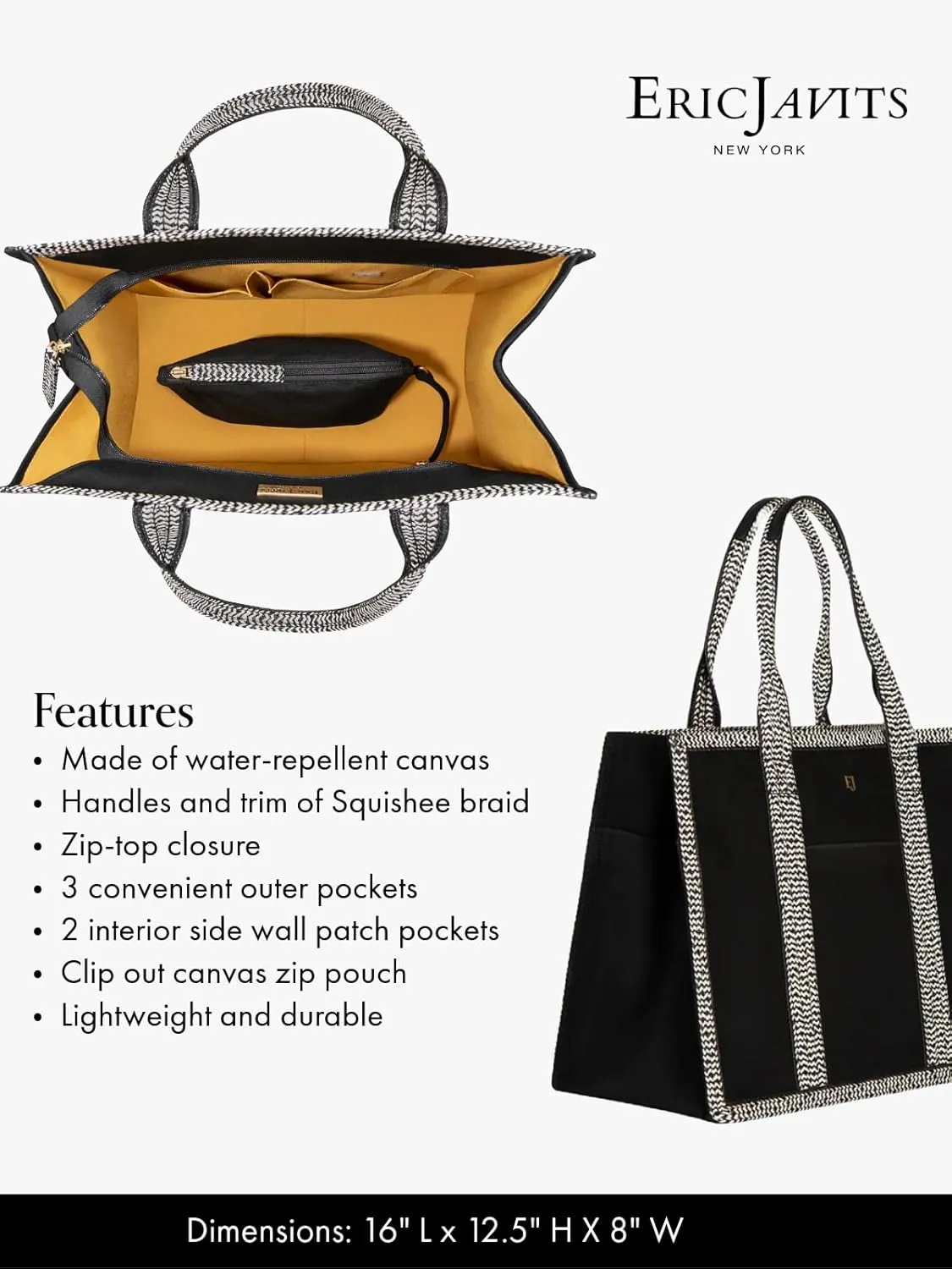 Eric Javits Cote D'Azur Tote Bag - Canvas & Squishee Straw Beach Bags for Women with Zip Pouch & 3 Outer Pockets