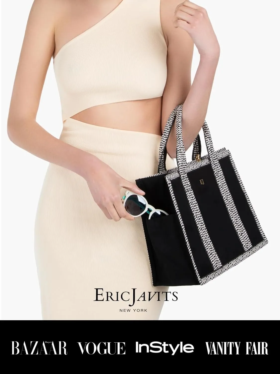 Eric Javits Cote D'Azur Tote Bag - Canvas & Squishee Straw Beach Bags for Women with Zip Pouch & 3 Outer Pockets