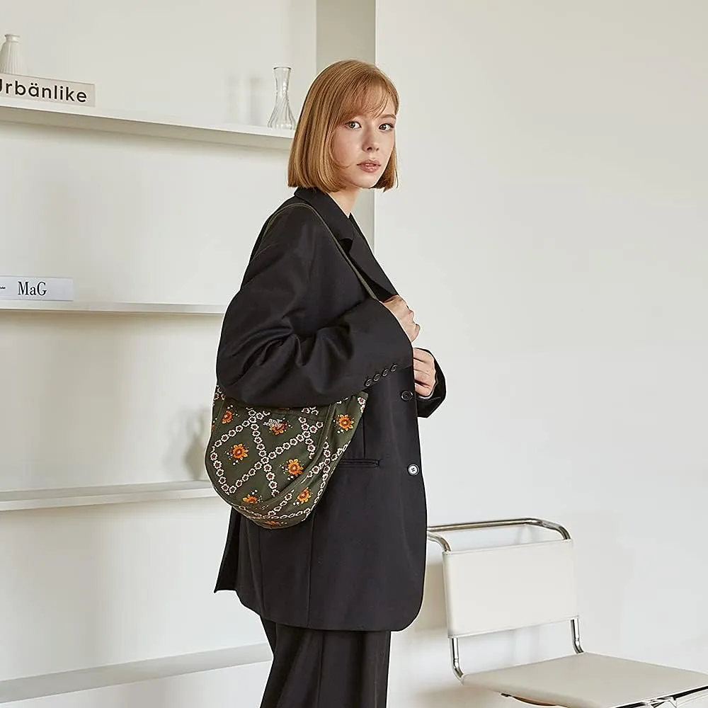 Everyday Shoulder and Tote bags and purse for Women Lightweight Korea Designer unique Vintage print retro Bag