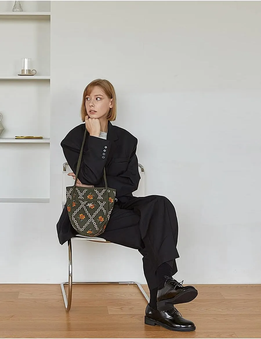 Everyday Shoulder and Tote bags and purse for Women Lightweight Korea Designer unique Vintage print retro Bag