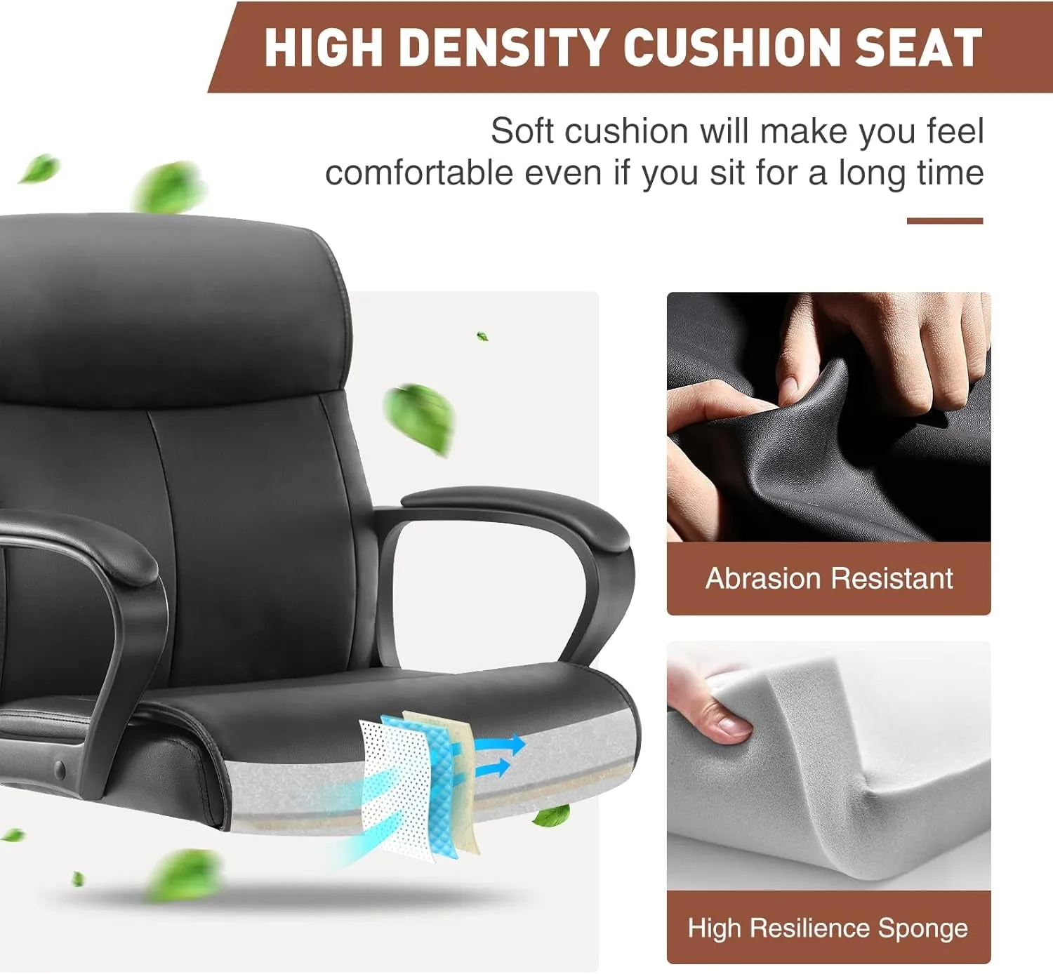 Executive Office Chair with Padded Armrests Mid Back Lumbar Support