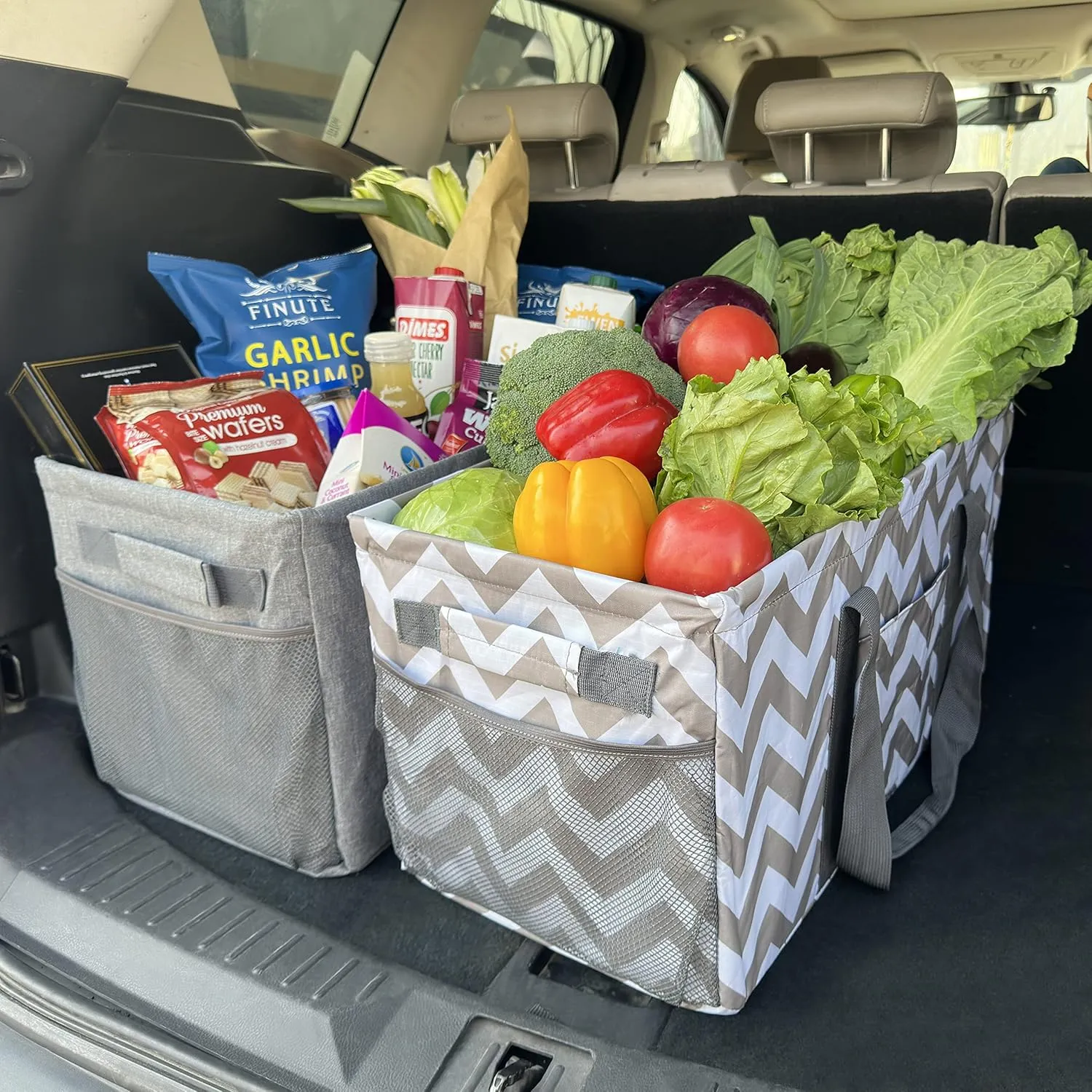 Extra Large Utility Tote Bag, Reusable Grocery Bags Foldable,Upgraded Metal Frame, With Sturdy Handles Reinforced Bottom Heavy Duty Oxford Fabric Moving Shopping Bags, Grey and White Ripples