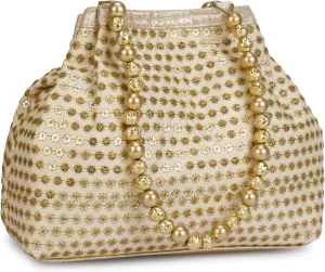Fancy Haat Silk Ethnic Rajasthani Women's Potli Bag (Golden)