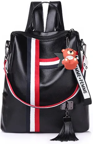 Fashion Women Backpack Waterproof Shoulder Bags Anti-theft Daypack PU Leather Ladies Rucksack for Work Travel Office Shopping Women Handbag Top-handle Bags Black