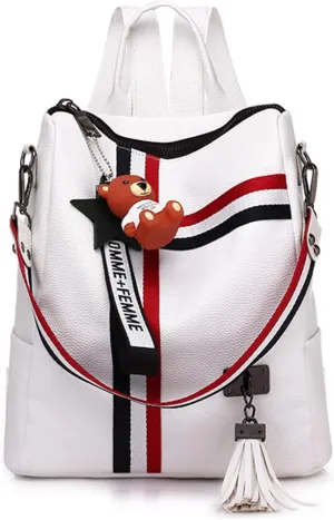 Fashion Women Backpack Waterproof Shoulder Bags Anti-theft Daypack PU Leather Ladies Rucksack for Work Travel Office Shopping Women Handbag Top-handle Bags White