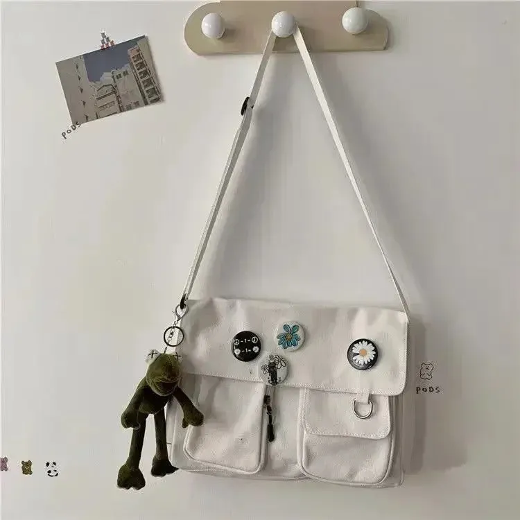 Fashion Women Canvas Shoulder Bags for Youth Casual Ladies Large Capacity Crossbody Bags Solid Handbags Messenger Bags for Women