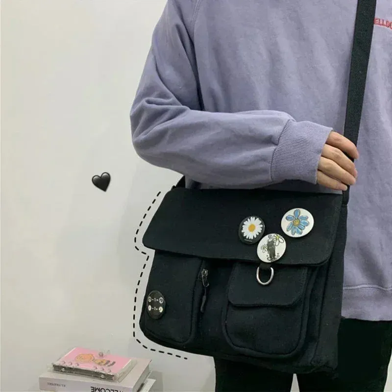 Fashion Women Canvas Shoulder Bags for Youth Casual Ladies Large Capacity Crossbody Bags Solid Handbags Messenger Bags for Women