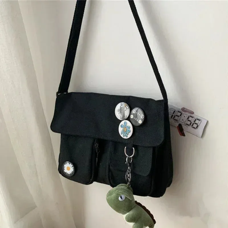 Fashion Women Canvas Shoulder Bags for Youth Casual Ladies Large Capacity Crossbody Bags Solid Handbags Messenger Bags for Women