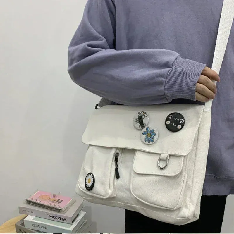 Fashion Women Canvas Shoulder Bags for Youth Casual Ladies Large Capacity Crossbody Bags Solid Handbags Messenger Bags for Women