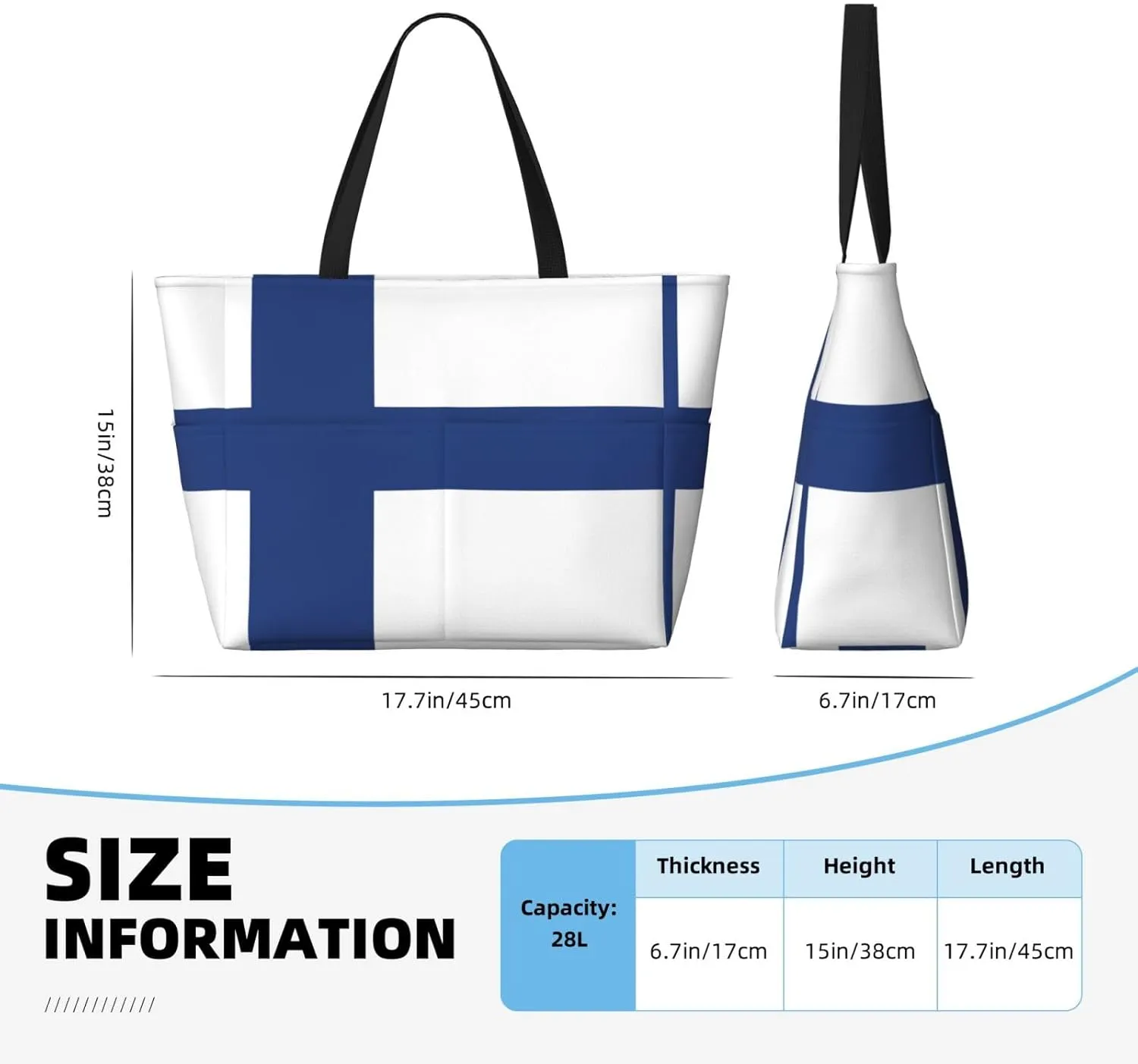 Finnish Flag Beach Tote Bags For Women Travel Totes Bag Handbag With Zipper And Pockets For Travel Vacation