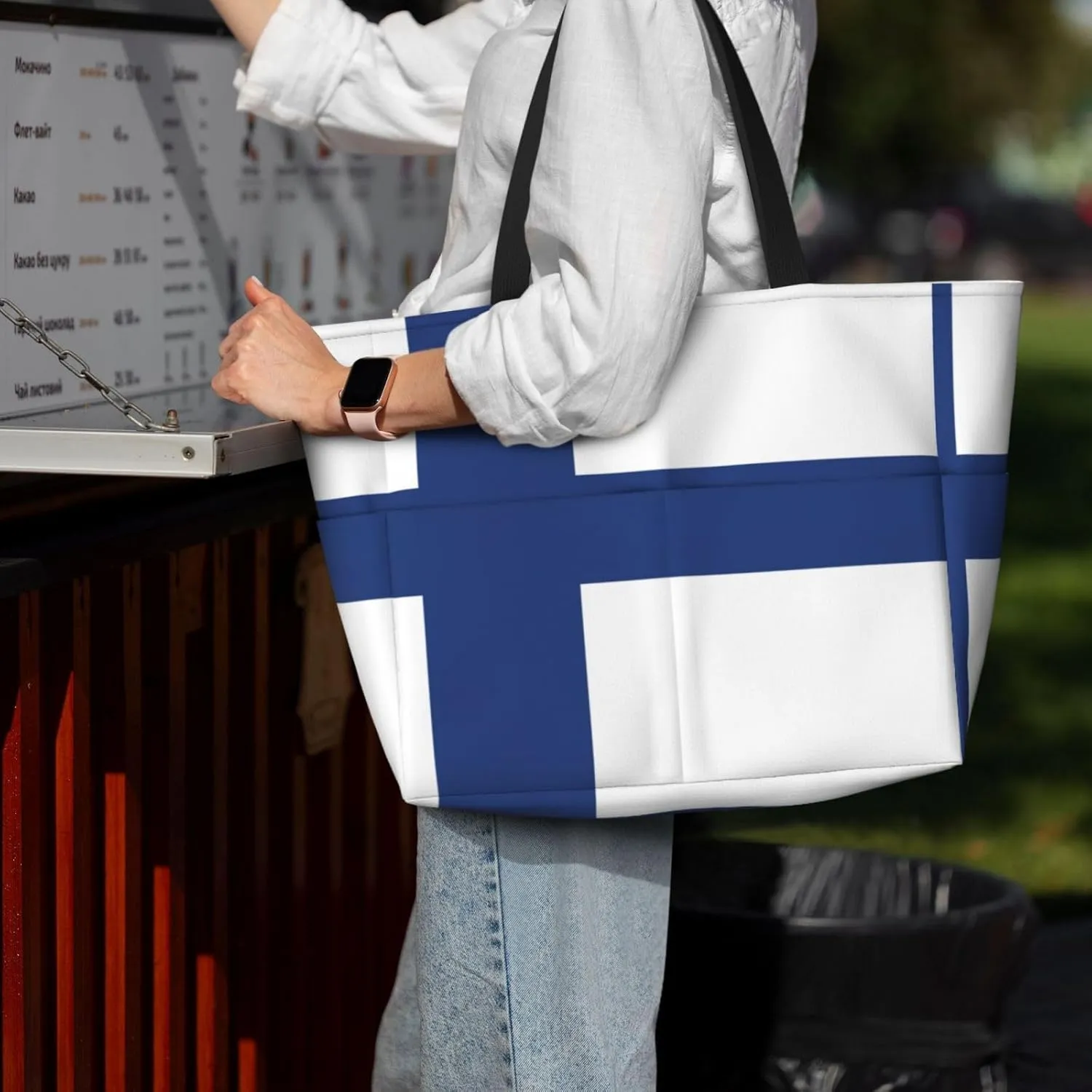 Finnish Flag Beach Tote Bags For Women Travel Totes Bag Handbag With Zipper And Pockets For Travel Vacation