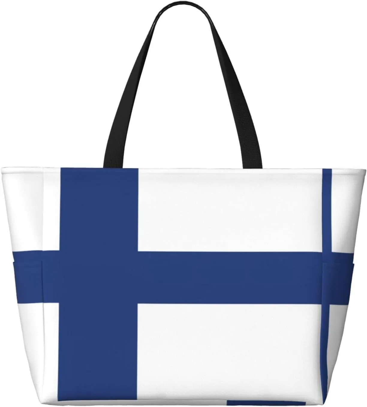 Finnish Flag Beach Tote Bags For Women Travel Totes Bag Handbag With Zipper And Pockets For Travel Vacation