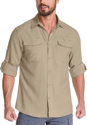 Fishing Shirts for Men, Sun Protection Long Sleeve Hiking Outdoor UV Shirt Quick Dry UPF 50  for Travel Safari Camping