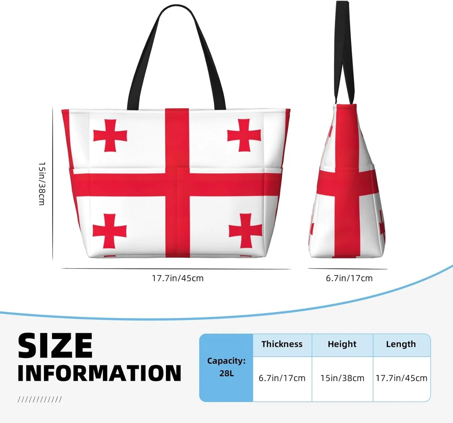 Flag Of Georgia Beach Tote Bags For Women Travel Totes Bag Handbag With Zipper And Pockets For Travel Vacation