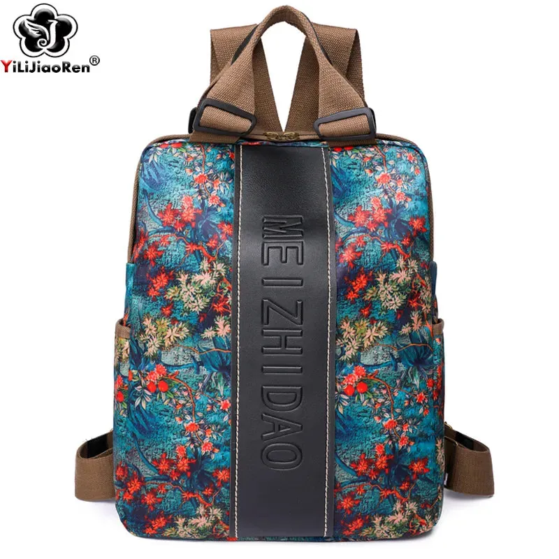 Floral Canvas Backpack, boho backpack, leather mini backpack, girls boho backpack purse