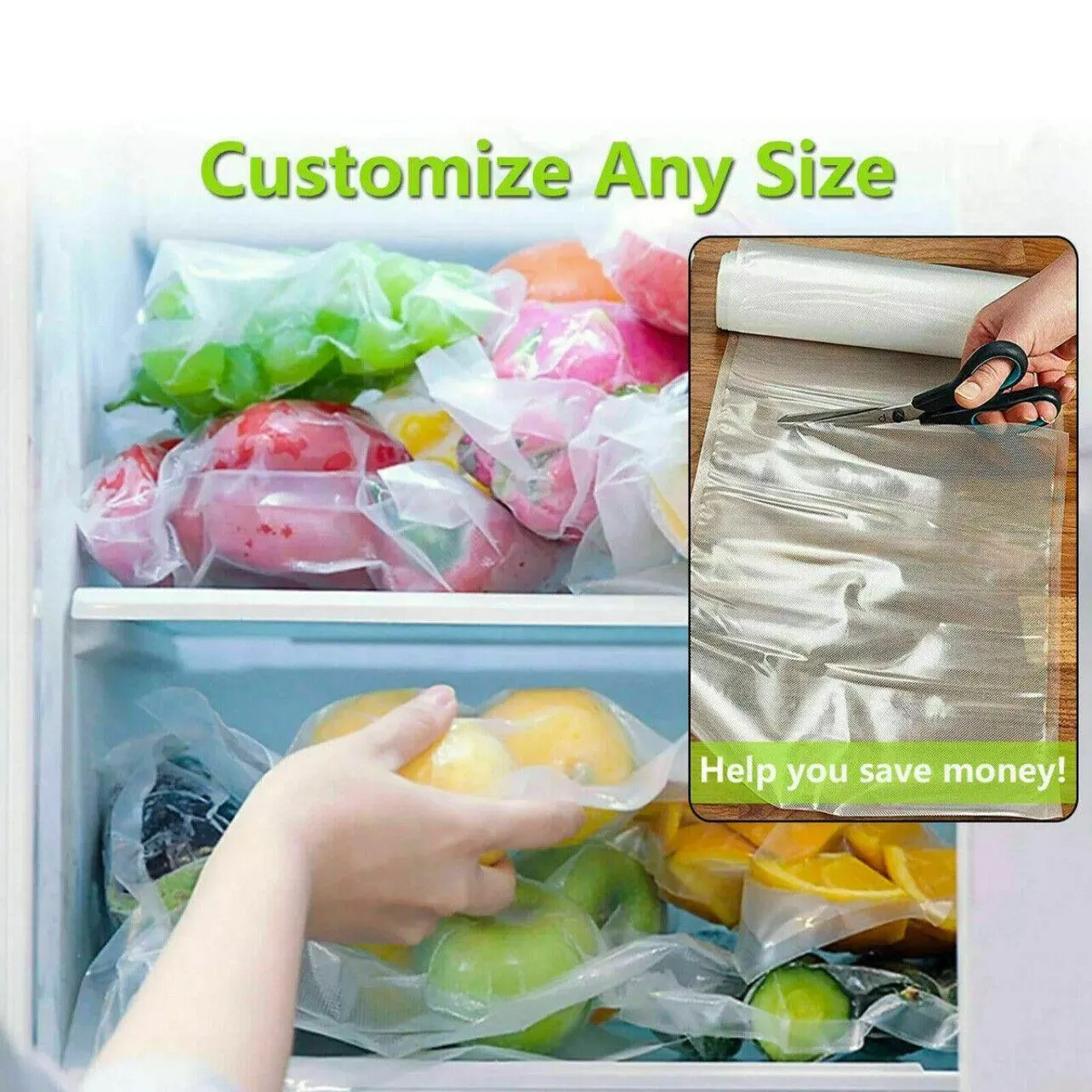 Food Vacuum Sealed Bags 2/10 Rolls PE&PA Clear