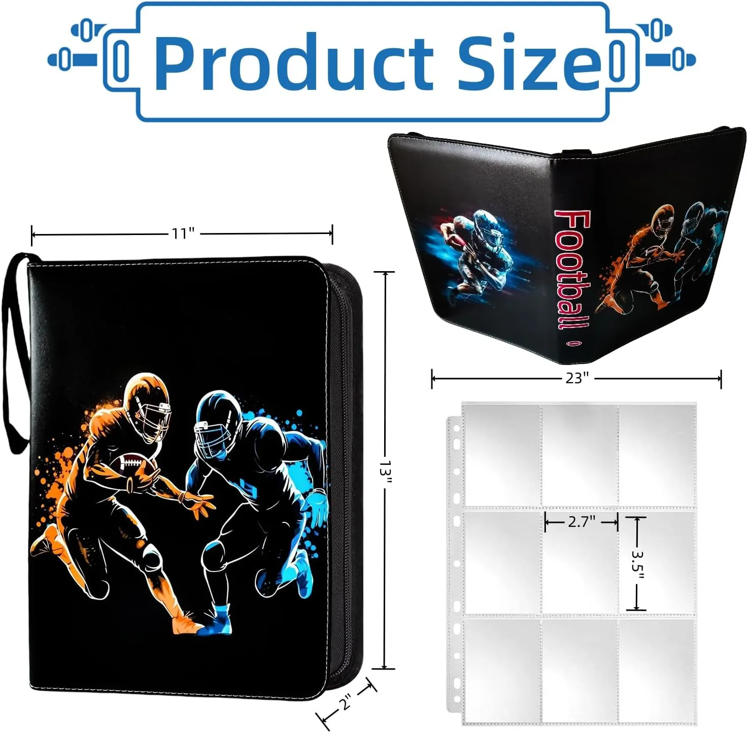 Football card binder, trading card binder, card binder, 9 Pocket with 40 Removable Sleeves, football card, binder football, collectible card, collectible card albums football card book 720 Pockets