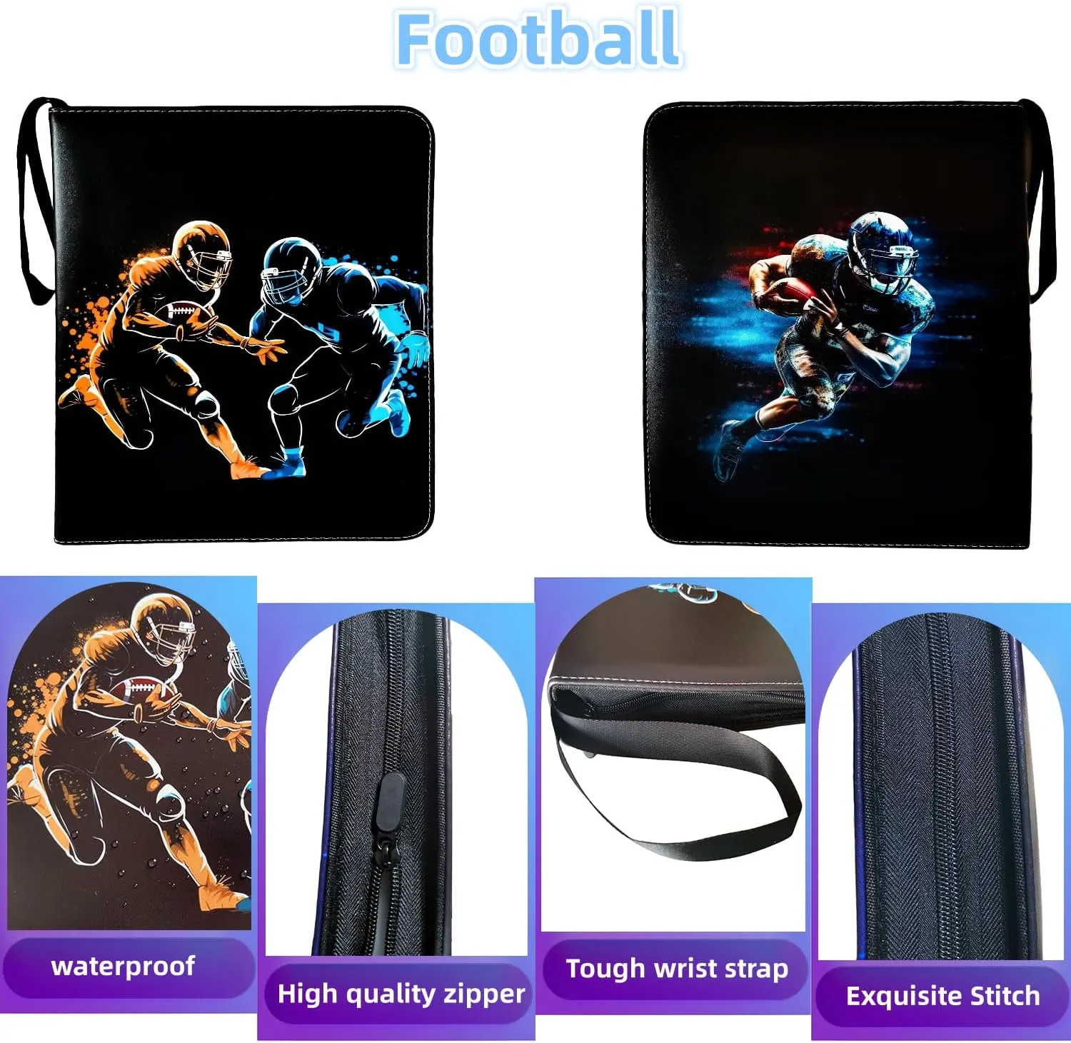 Football card binder, trading card binder, card binder, 9 Pocket with 40 Removable Sleeves, football card, binder football, collectible card, collectible card albums football card book 720 Pockets