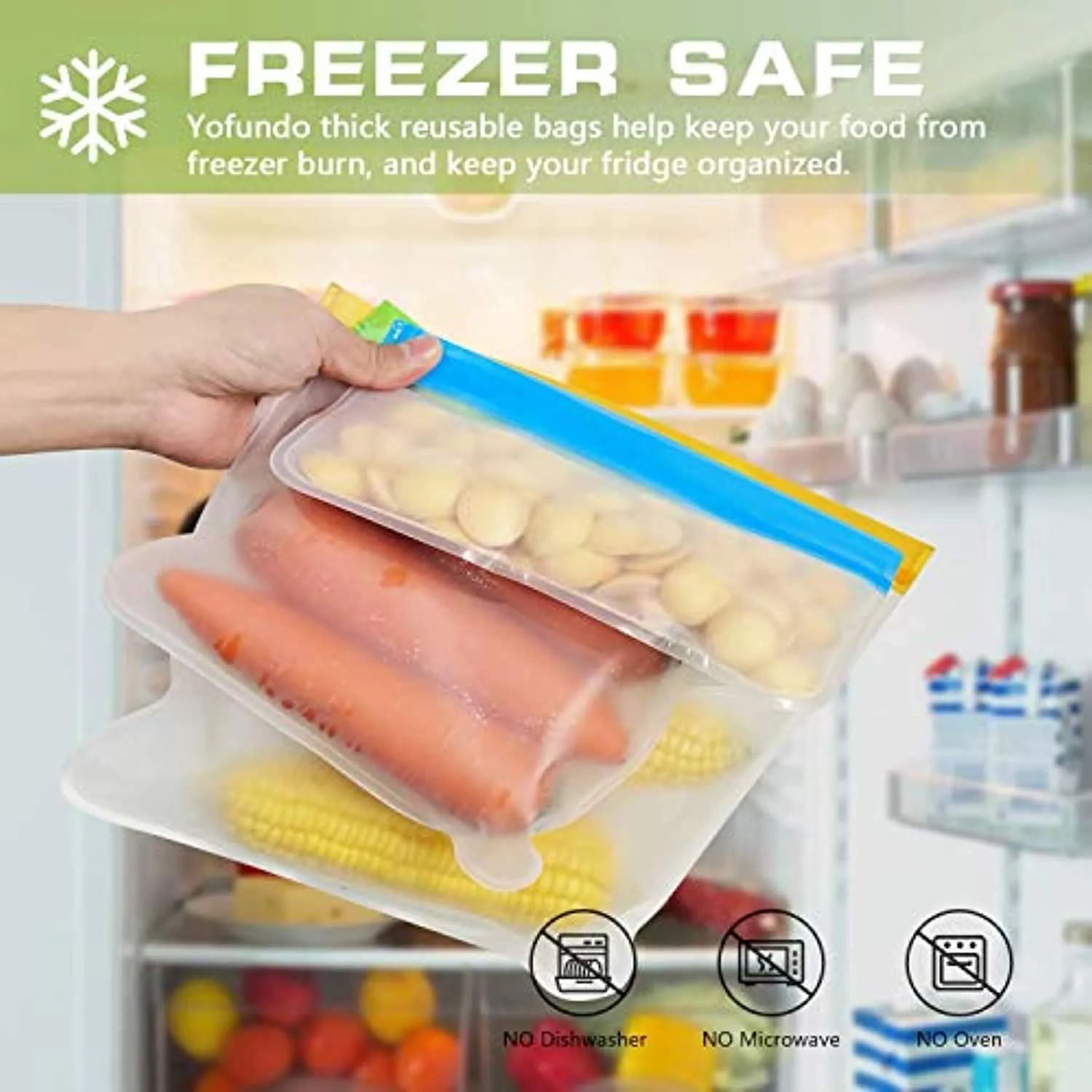 Fresh World  Reusable Storage Bags 10 Pack BPA FREE Freezer Bags (2 Reusable Gallon Bags, 4 Leakproof Reusable Sandwich Bags, 4 Reusable Snack Bags)  1 Silicone Basting Brush, Reusable Zipper Bags Eco-friendly Lunch Bags for Food