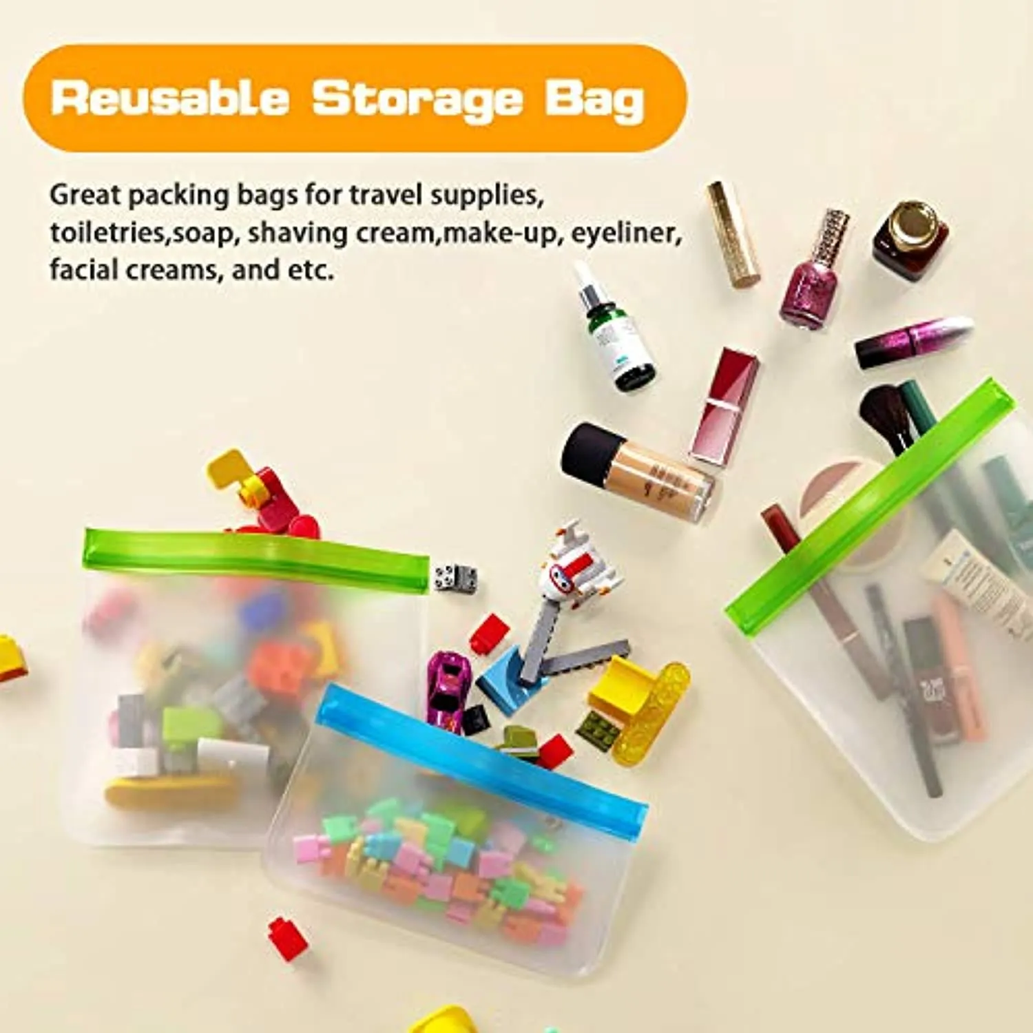 Fresh World  Reusable Storage Bags 10 Pack BPA FREE Freezer Bags (2 Reusable Gallon Bags, 4 Leakproof Reusable Sandwich Bags, 4 Reusable Snack Bags)  1 Silicone Basting Brush, Reusable Zipper Bags Eco-friendly Lunch Bags for Food