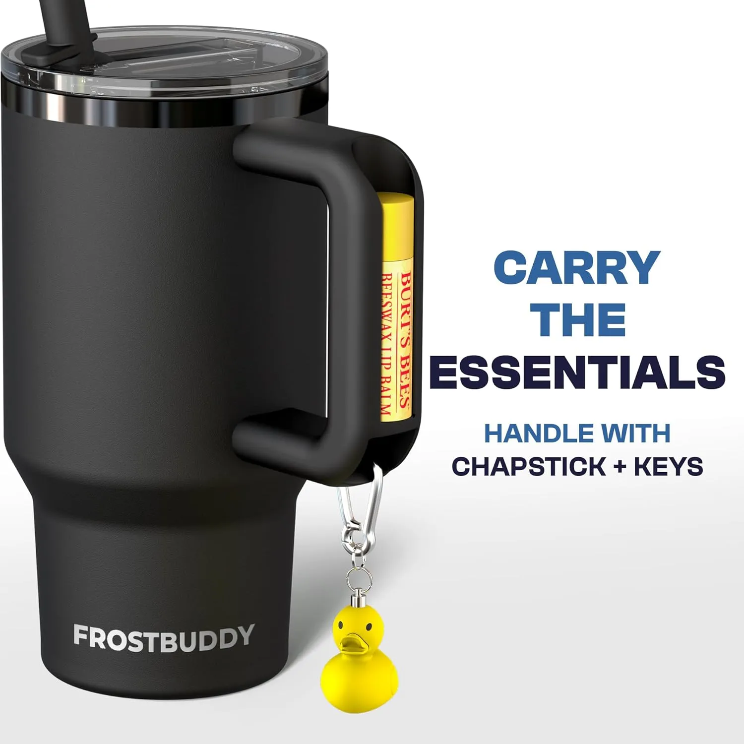 Frost Buddy Thicc Buddy - 16 oz Stainless Steel Vacuum Insulated Tumbler with Lid and Straw for Water - Travel Mug Cupholder Friendly - Gifts for Women Men Him Her (Black)
