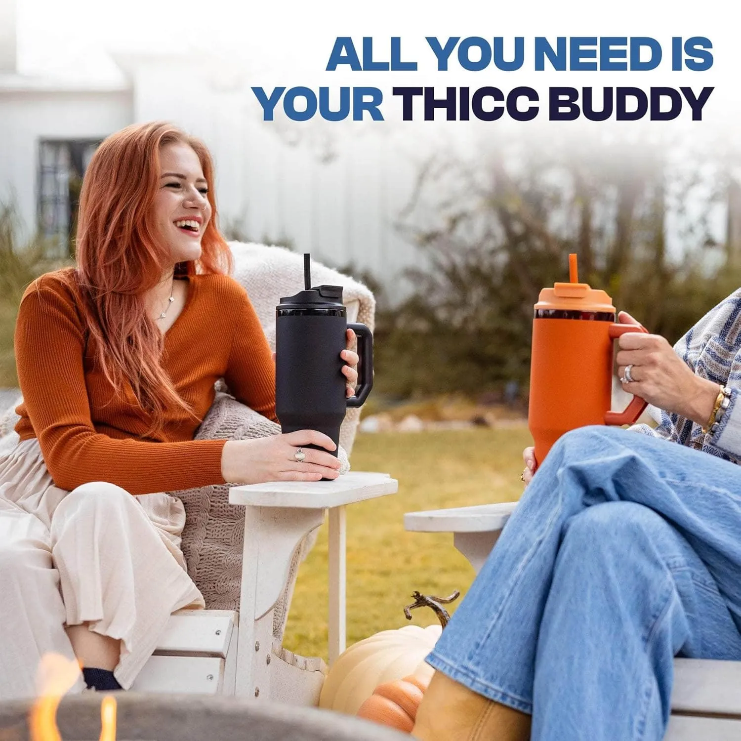 Frost Buddy Thicc Buddy - 16 oz Stainless Steel Vacuum Insulated Tumbler with Lid and Straw for Water - Travel Mug Cupholder Friendly - Gifts for Women Men Him Her (Black)
