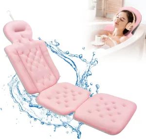 Full Body Bath Pillow, Luxury Bath Cushion with 192 Suction Cups, Bath Pillows for Tub for Head and Neck Support, with Laundry Bag Pink, 51" x 16"