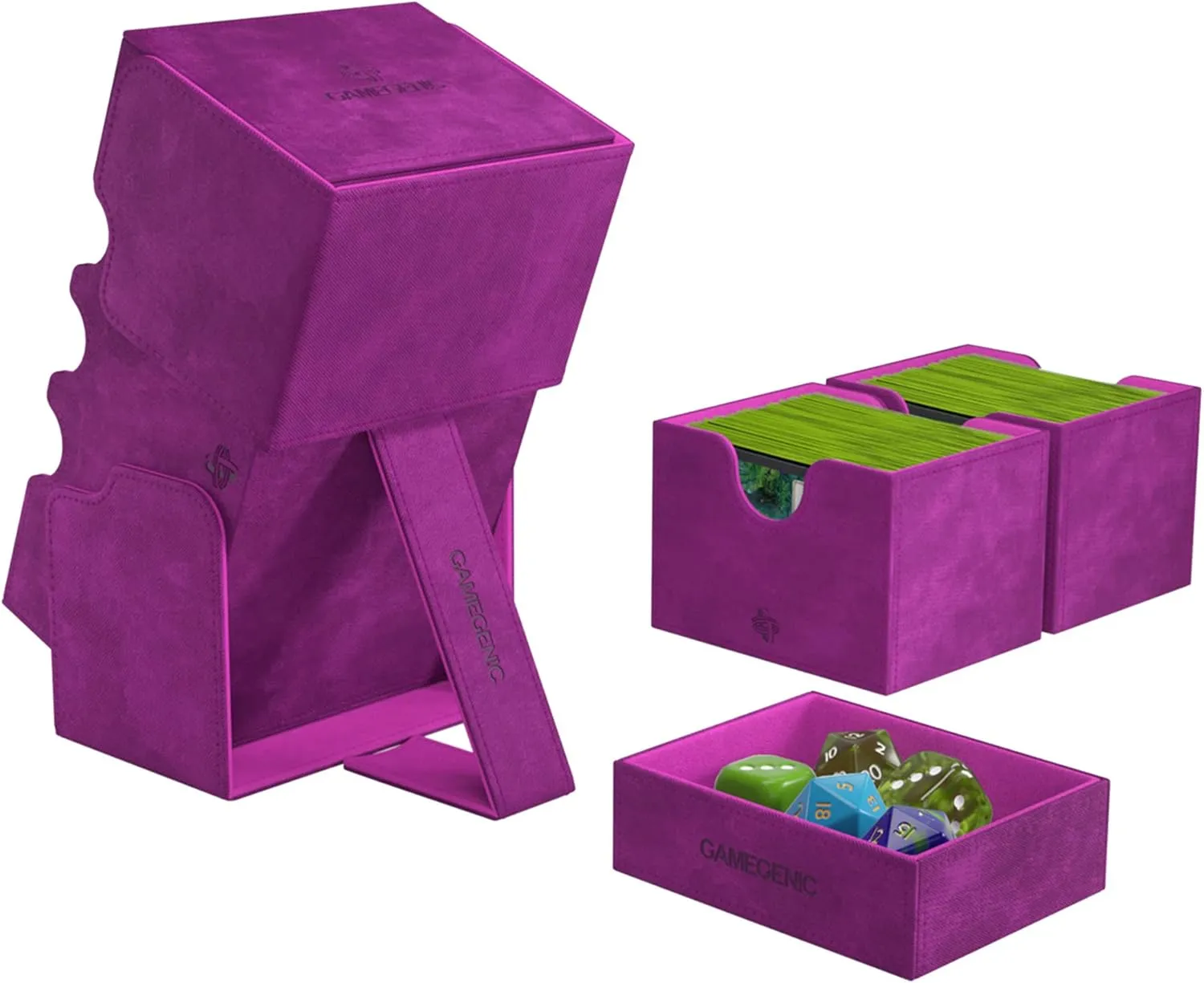 Gamegenic Stronghold 200  XL Convertible Deck Box | Double-Sleeved | Card Game Protector with Accessories Drawer | Nexofyber Surface | Holds up to 200 Cards | Purple | Made by Gamegenic (GGS20113ML)